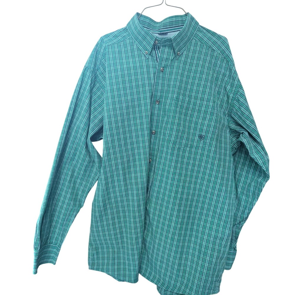 ARIAT Pro Series Mens Long Sleeve Plaid Button‎ Down Shirt Green L G